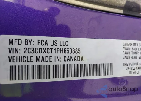 2023 Dodge Charger R/T из США, поврежденный, VIN 2C3CDXCT1PH650885